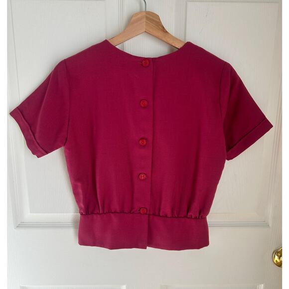 Vintage 1980's Short Sleeve Raspberry Blouse Size Small | Button Down Back Top - Picture 4 of 6